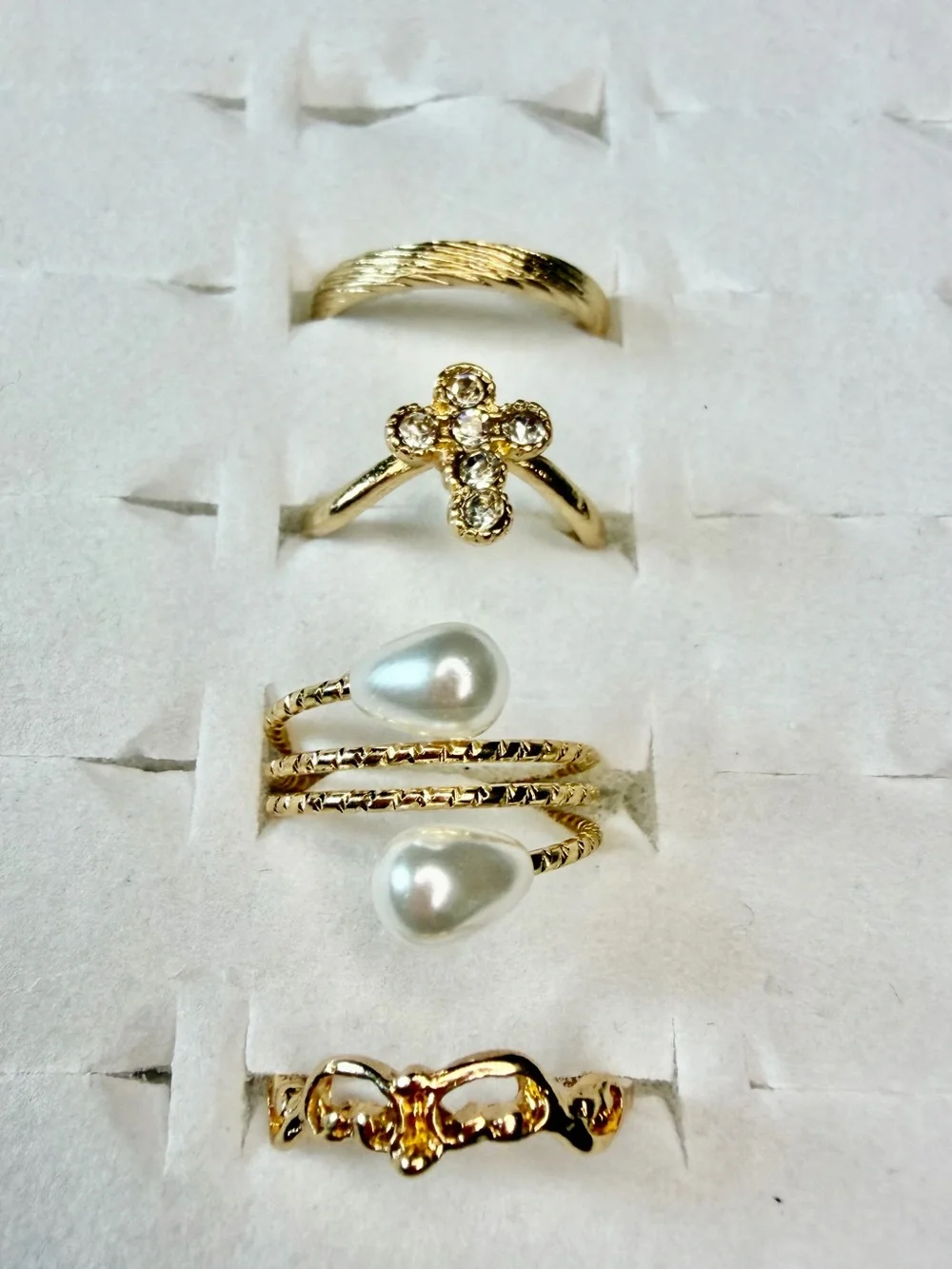 Gold Pearl Accent Women's Ring Set - Gold Tone